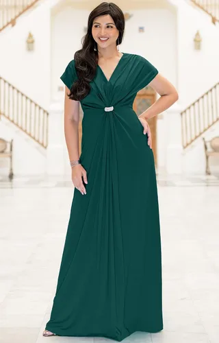 Miniatura 2 de KOH KOH Vestido largo con cuello en V y manga corta semiformal para mujer