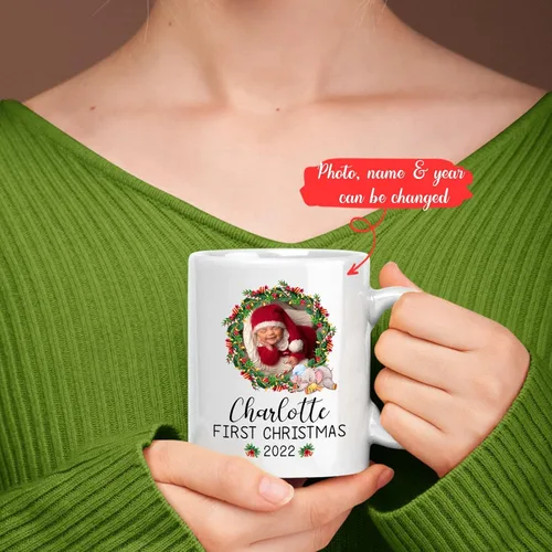Miniatura 2 de Taza de fotos de bebé Navidad 2022, taza personalizada para la primera Navidad del bebé, regalo personalizado para recién nacido, taza de café