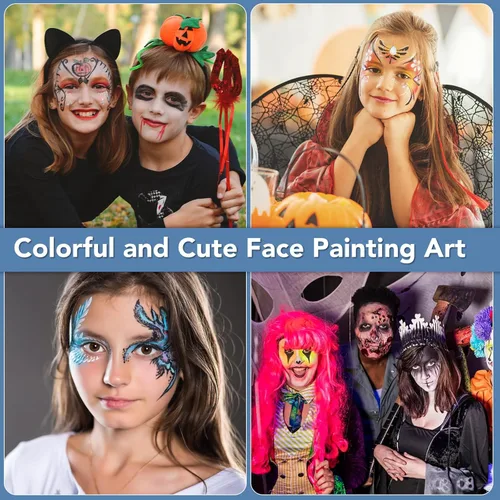 Miniatura 9 de Kit de pintura facial para fiesta de niños, kit de pintura facial de 22 colores, incluye bandeja de pintura, esponjas, pinceles y plantillas, kit
