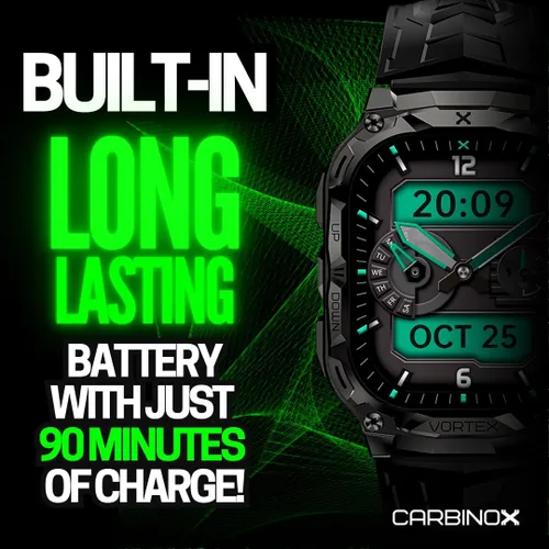 Miniatura 3 de Pulsera inteligente Carbinox Vortex con banda de metal, cargador, vidrio templado (paquete de 2), correas resistentes, rastreador de fitness