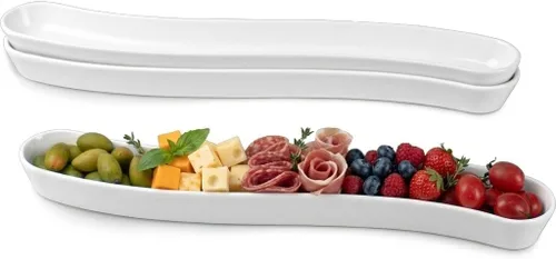 3 paquetes de platos de oliva - Bandeja de cerámica versátil para aperitivos, bandeja de aperitivos en forma de arco largo - Vajilla en forma de