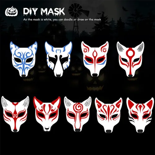 Miniatura 7 de TOYANDONA 2 máscaras blancas lisas, máscara de zorro de poliuretano sin pintar, máscara de bricolaje de animales sin pintar para cosplay, fiestas