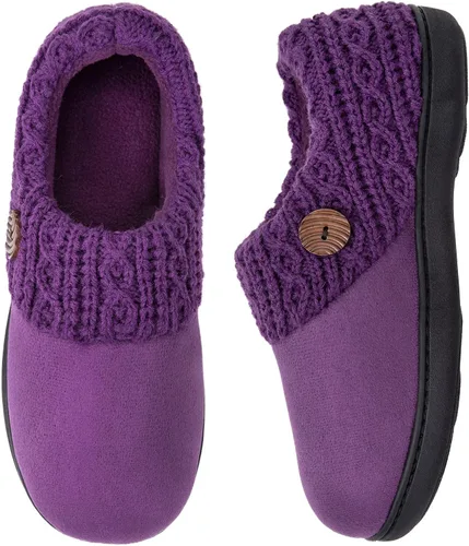 EverFoams Zapatillas de invierno cálidas de espuma viscoelástica para mujer, para interiores y exteriores, con parte inferior de goma