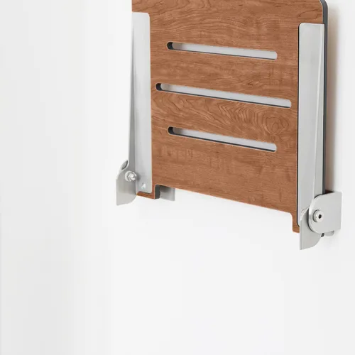 Miniatura 7 de Seachrome Asiento de ducha plegable Silhouette Slimline de 18 pulgadas, para montaje en pared, asiento rústico de teca con marco plateado