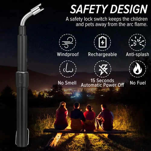 Miniatura 4 de Encendedor de arco eléctrico – Encendedor de plasma recargable con cuello ajustable de 11.4 a 27.55 pulgadas, resistente al viento y sin llama