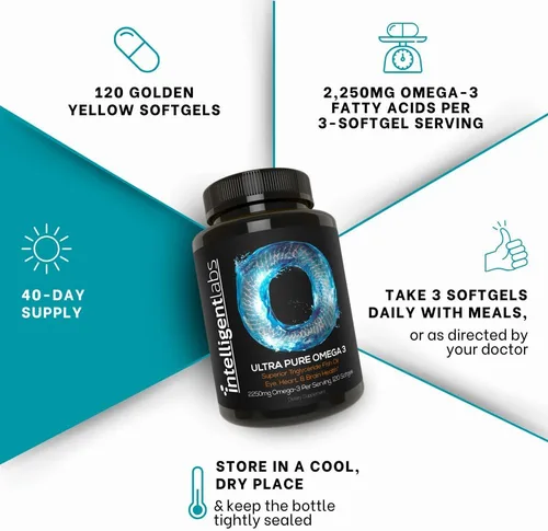 Miniatura 5 de Intelligent Labs Triglicérido Omega 3 2250 mg por porción de 3 cápsulas Cápsulas de aceite de pescado sin eructos 120 cápsulas blandas por