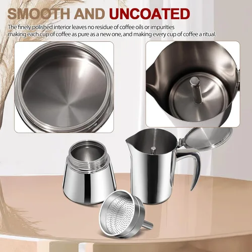 Miniatura 3 de Cafetera de acero inoxidable 304 grueso, sin recubrimiento, 2 tazas, cafetera Moka para estufa, cafetera expreso, cafetera italiana, clásica, Greca