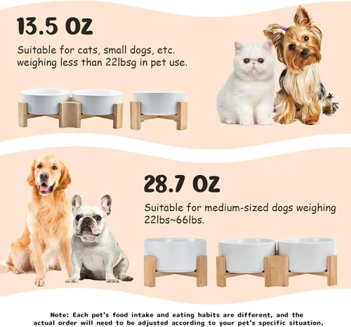 Miniatura 5 de SPUNKYJUNKY Cuenco de cerámica inclinado de 15° para perros y gatos con soporte de madera, cuenco inclinado para comida y agua para bulldog Blanco