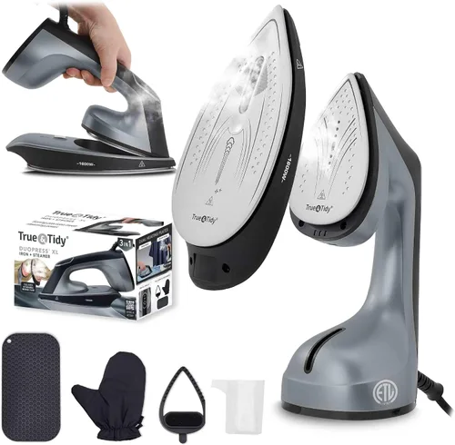 Miniatura 7 de True & Tidy DuoPress XL 2 en 1 vaporizador y plancha para ropa, potente vapor turbo de 1600 W, placa de cerámica grande, control de temperatura