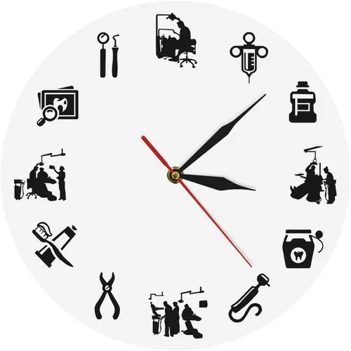 The Geeky Days Moderno reloj de pared silencioso sin tictac clínica dental oficina signo decoración endodoncista reloj reloj dentistas regalo