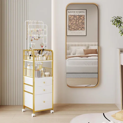 Miniatura 6 de Carrito organizador de maquillaje con 3 cajones, organizadores de joyas y almacenamiento para collar de aretes, organizador de almacenamiento grande
