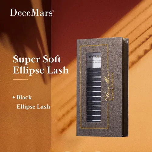 Miniatura 2 de DeceMars Extensiones de pestañas elipse planas de 0.010 in, rizo D, 0.472 in, negro mate, pestañas individuales suaves y ligeras, para uso en salón