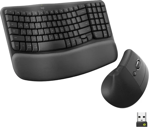 Logitech Wave Keys & Lift - Combo ergonómico de teclado y mouse inalámbricos, con reposamanos acolchado, fácil de cambiar, Bluetooth, para sistema