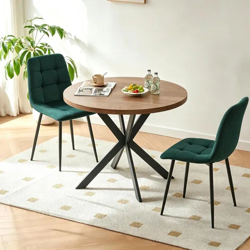 Miniatura 34 de Homedot Juego de mesa de comedor para 2, mesa de cocina de 3 piezas, juego de sillas de comedor redondas y negras para espacios pequeños, juego