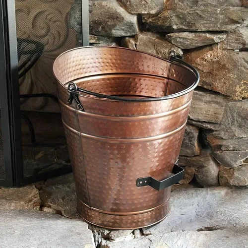 Miniatura 3 de Cubo grande de cobre para pellets de metal, carbón, chimenea, cenizas, con mango de hierro forjado, acabado antiguo, contenedor rústico duradero