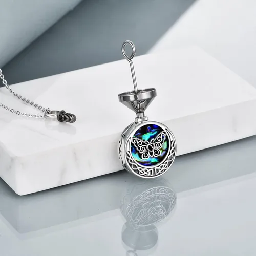 Miniatura 4 de URONE Collares de urna para cenizas de plata de ley 925, concha de abulón, árbol de la vida, joyería de cremación para cenizas, joyería de memoria