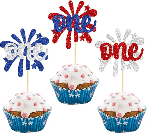 Miniatura 12 de Gyufise 24 adornos para cupcakes del Día de la Independencia con mapa de la bandera de Estados Unidos, patrióticos para cupcakes del 4 de julio, Día