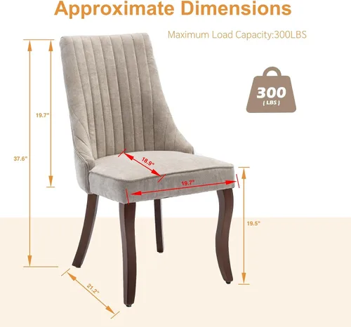 Miniatura 3 de Juego de 2 sillas de comedor, cómodas sillas decorativas tapizadas en tela para cocina y sala de estar, sillas de comedor con acolchado acanalado