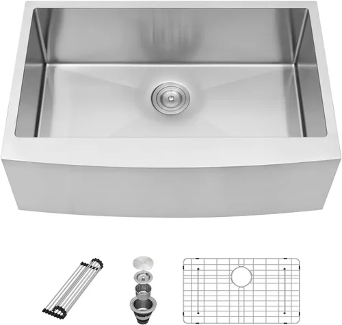 Miniatura 10 de Sarlai Fregadero de acero inoxidable 33 estilo granja, 33 x 21 pulgadas, delantal frontal de acero inoxidable calibre 16, fregadero de cocina