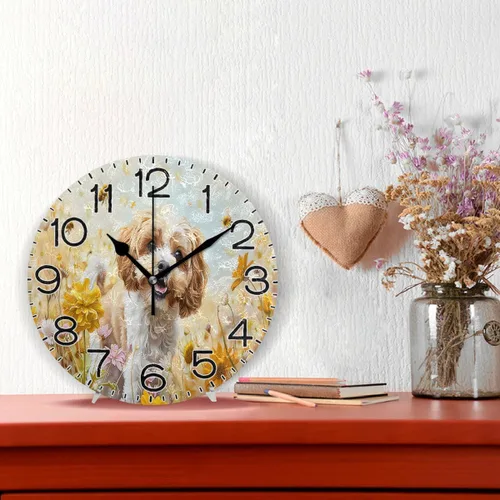 Miniatura 2 de ALAZA A Cockapoo - Reloj de pared con diseño de flores de perro, funciona con pilas, sin tictac, de cuarzo, analógico, rústico, rústico, reloj