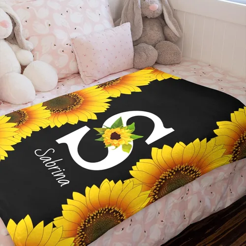 Miniatura 2 de Manta personalizada de girasoles con nombre, mantas de bebé personalizadas para niñas y niños, mantas personalizadas con iniciales, manta con nombre