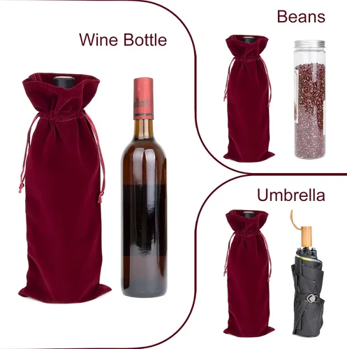 Miniatura 4 de TopTie 12 bolsas de terciopelo para botella de vino de 25.4 fl oz, bolsas de cordón de 6.3 x 15 pulgadas, accesorios de fiesta de boda