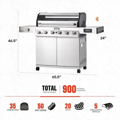 Miniatura 5 de Monument Grills Denali Series - Parrilla inteligente convertible de gas natural 6+1, 6 quemadores y 1 quemador lateral de acero inoxidable Denali