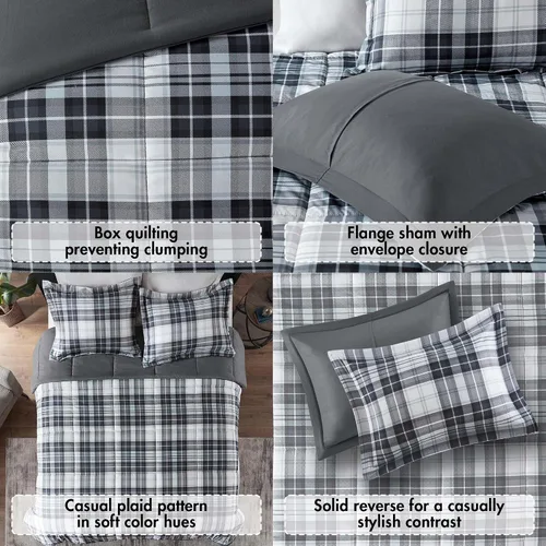 Miniatura 2 de Madison Park Essentials - Juego de ropa de cama con edredón a cuadros Parkston y funda a juego, cubierta antimanchas Scotchguard 3M, hipoalergénico