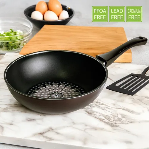 Miniatura 4 de TECHEF - Blooming Flower Collection, wok/sartén para freír de 12 pulgadas, recubierta 6 veces con revestimiento antiadherente de teflón platino