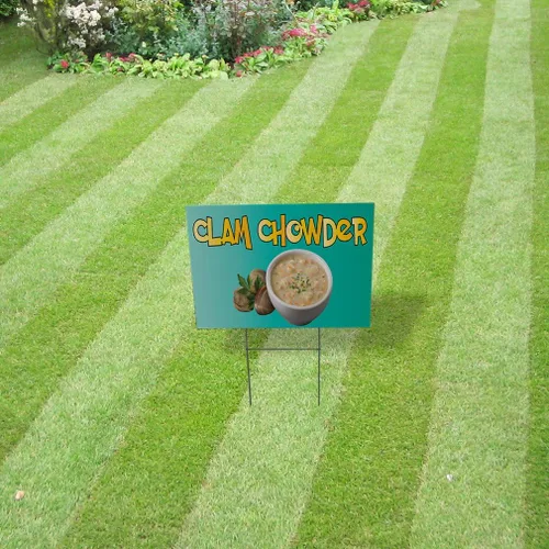 Miniatura 4 de Fastasticdeals Weatherproof Yard Sign Clam Chowder Outdoor Advertising Printing A Aqua-Blue Lawn Garden Seafood 18x12 Inches 1 Side Print