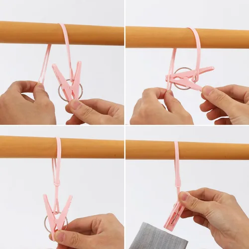Miniatura 3 de Paquete de 24 Pinzas de Ropa de Plástico Resistentes para Exteriores para Colgar Ropa, Mini Pinzas para Ropa con Cuerda para Colgar, Perchas
