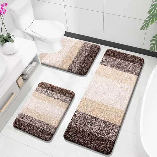 Miniatura 11 de OLANLY Juego de alfombras de baño de 3 piezas, alfombras de baño de microfibra suave y absorbente y alfombra de inodoro de contorno en forma de U