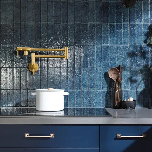 Miniatura 9 de Moen Grifo de Montaje en Pared Moderno de Oro Cepillado con Brazo de Oscilación Plegable, Grifo de Cocina de Estufa de Doble Junta, S665BG