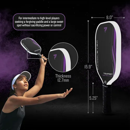 Miniatura 3 de Paddletek Tempest Wave PRO-C - Paletas de pickleball aprobadas por USAPA con núcleo de panal de polímero - Fibra de carbono unidireccional PT-700