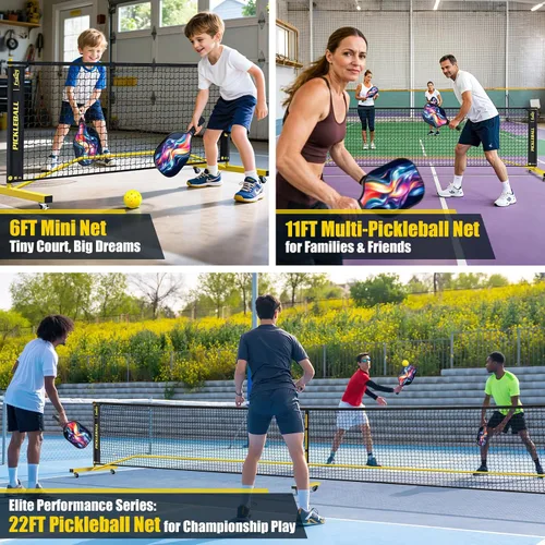 Miniatura 2 de Juego de red de pickleball con 4 paletas, 6 pies/11 pies/22 pies, red portátil 3 en 1 con bolsa de transporte, bolas de pickleball, diseñada