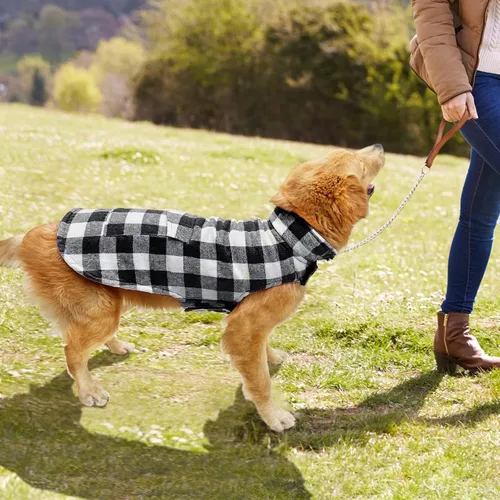 Miniatura 5 de Malier Abrigo de Invierno para Perro, Abrigo Clásico de Forro Polar a Cuadros para Clima Frío, Chaqueta para Perro con Bolsillo, Abrigo Cálido Blanco