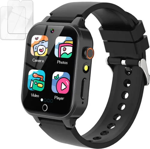 Vakzovy Reloj Inteligente para Niños Varones con 26 Juegos de Rompecabezas Pantalla Táctil HD Cámara Podómetro Reproductor de Música Linterna,