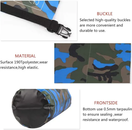 Miniatura 4 de Bolsa seca impermeable de 2L/5L/10L/15L/20L/30L, saco enrollable que mantiene el equipo seco para kayak, rafting, navegación, natación, campamento