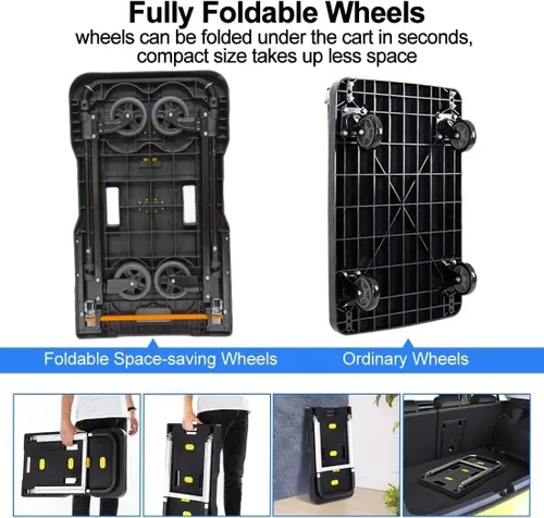 Miniatura 6 de Carro plegable de mano resistente mejorado con ruedas, carrito portátil de 330 libras, mango ajustable para equipaje, mudanzas, viajes, compras