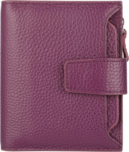 Miniatura 41 de Lavemi Pequeña cartera compacta para mujer, con bloqueo RFID, de piel auténtica, plegable, con ventanas de identificación