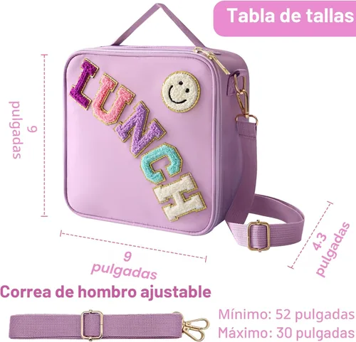 Miniatura 6 de Lonchera aislada con correa ajustable para el hombro, lonchera de nailon preppy grande con aislamiento, bolsa de almuerzo reutilizable con bolsa