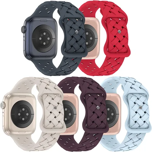 Paquete de 5 correas de silicona suave compatibles con Apple Watch Band de 1.496 in, 1.575 in, 1.614 in, 1.654 in, 1.732 in, 1.772 in, 1.772 in,