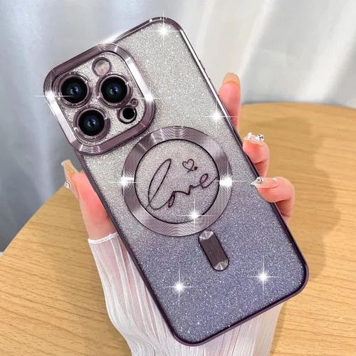 Miniatura 41 de ZIYE Funda Magnética Diseñada para iPhone 11 Funda con Purpurina Plateado de Lujo Corazón de Amor Compatible con MagSafe Funda Transparente