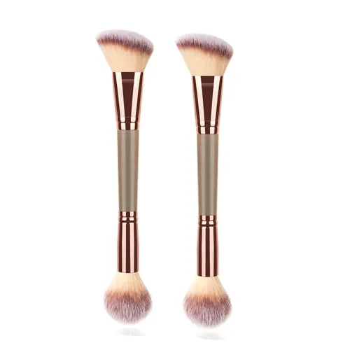 Miniatura 7 de 2 brochas de maquillaje de doble punta para contornear mezcla y bronceado, cepillo de base en ángulo y cepillo corrector Premium Luxe Hair para una