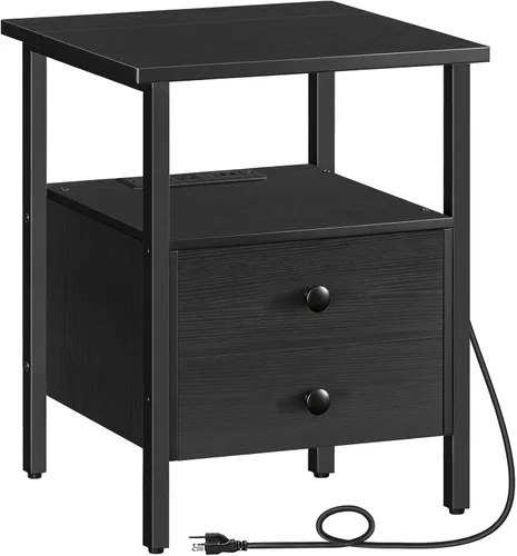 HOOBRO End Table with Charging Station, Bedside Table with 2 Drawer & USB Port & Type-C Port, Nightstand for Small Spaces, Stable and Sturdy, for