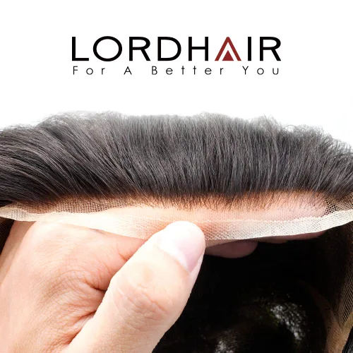 Miniatura 3 de Lordhair Toupee para hombres Sistema de reemplazo de cabello europeo Toupee Piezas de pelo para hombres Encaje frontal natural con base perimetral