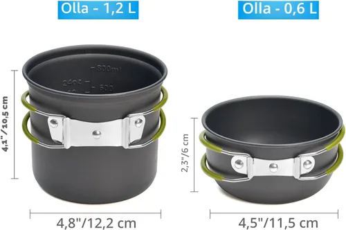 Miniatura 3 de Odoland Utensilios de cocina para camping con estufa, mosquetón, soporte para cartucho trípode y taza de acero inoxidable, soporte para tanque, kit