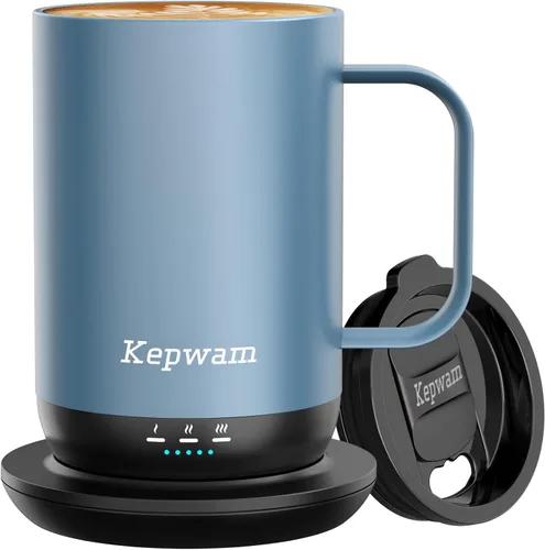 Miniatura 13 de Kepwam Taza de Café Autocalentante T1, Taza de Café Recargable Calentada de 16oz, Taza de Café Inteligente con Calentamiento Controlado por