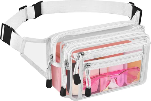 Miniatura 14 de Riñonera transparente aprobada por estadios para mujeres, para el trabajo, bolsa de cintura multiusos para viajes y eventos deportivos, Aguamarina