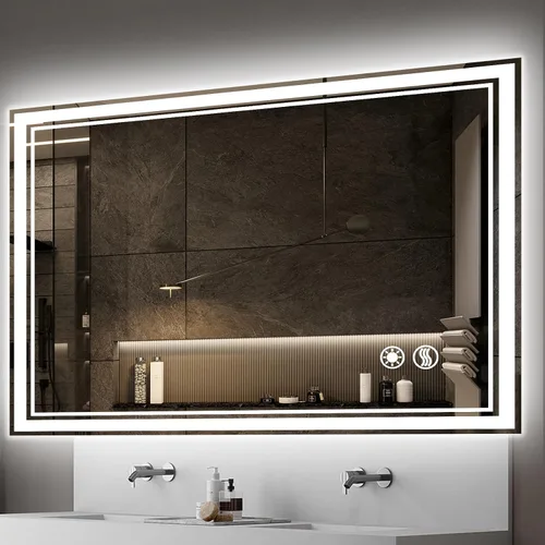 Miniatura 13 de COLMERD Espejo LED de 28 x 36 pulgadas para baño, 3 colores regulables, espejo de baño con luces, espejo de tocador antivaho brillo iluminado